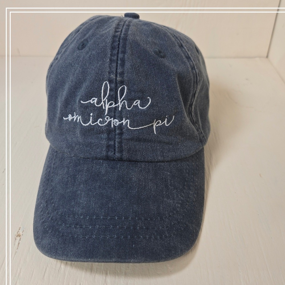 Adams Alpha Omicron Pi Sorority Baseball Cap Navy Blue Cotton Leather Strap Hat